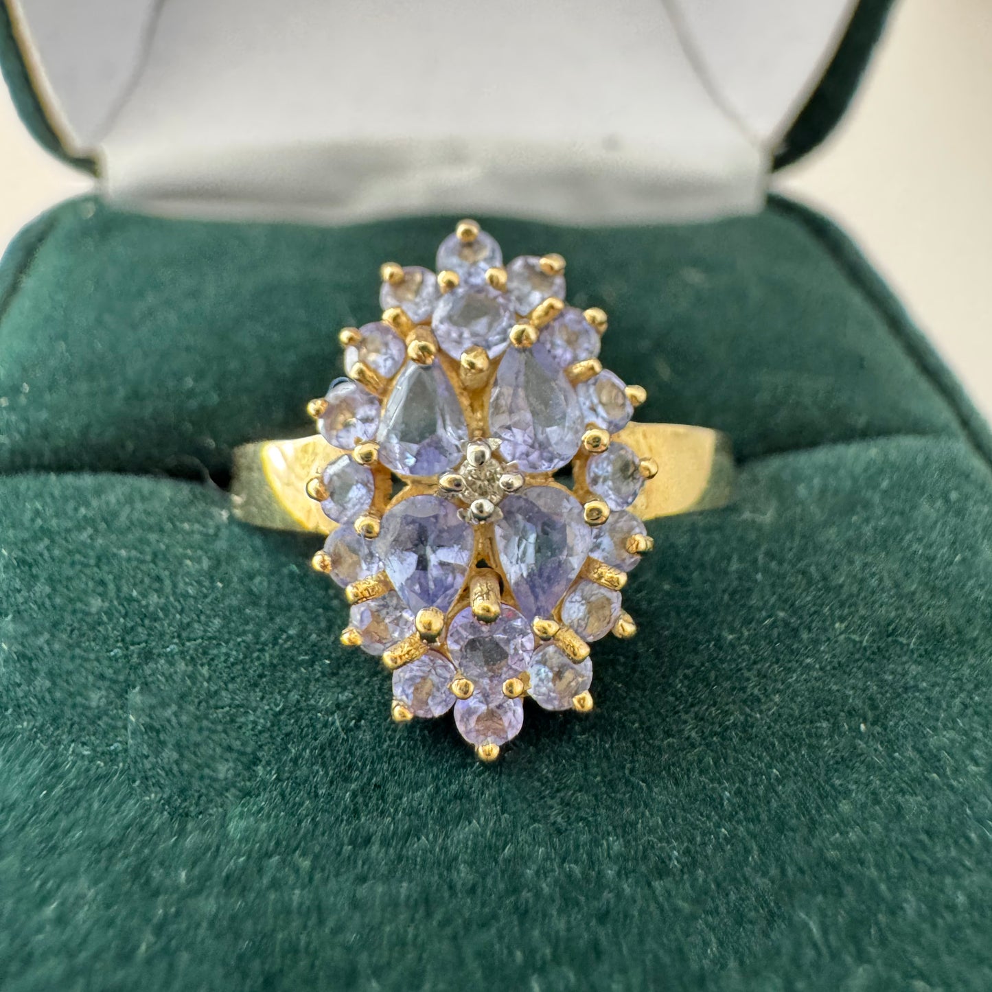 Vintage Tanzanite and Diamond Gold Ring, size 7