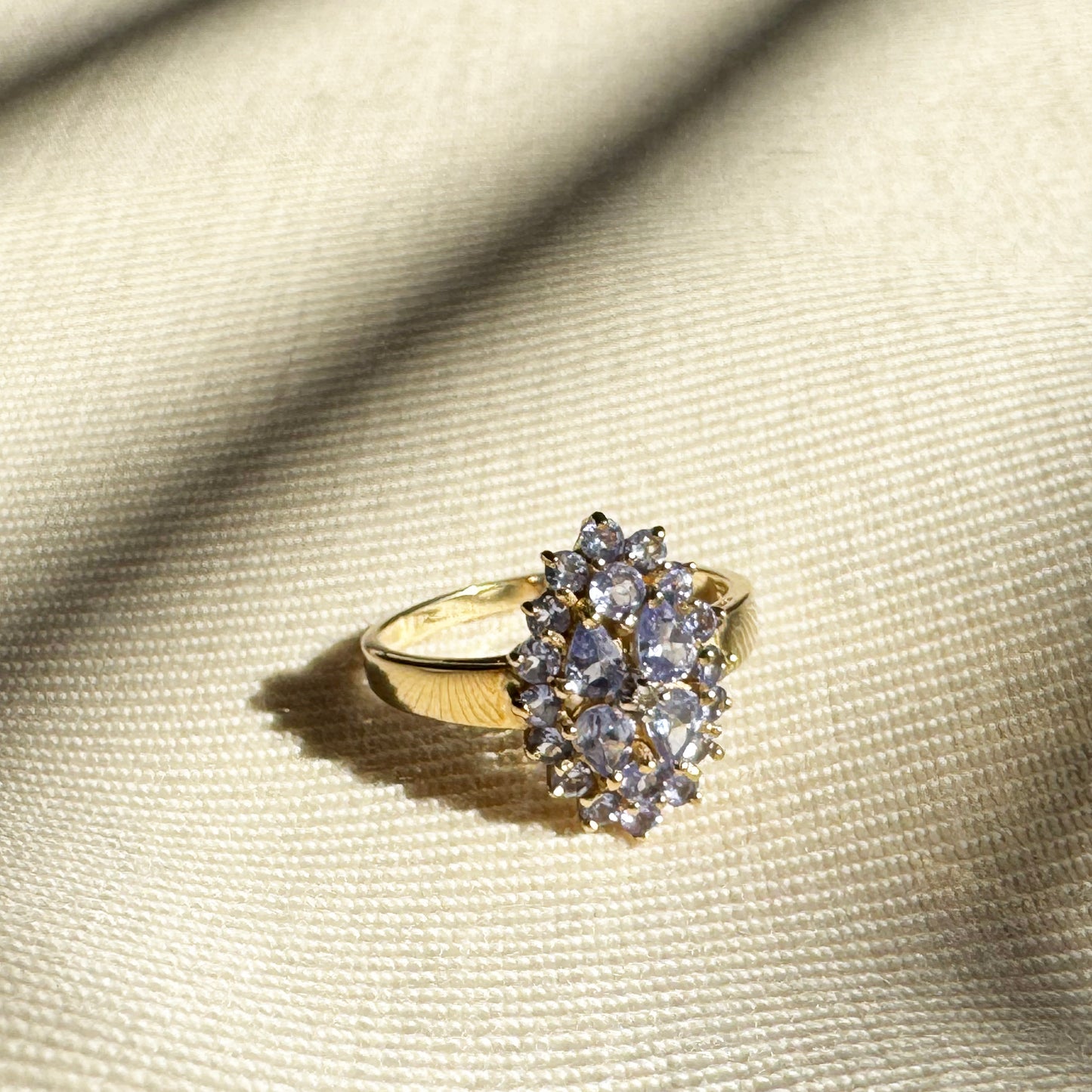 Vintage Tanzanite and Diamond Gold Ring, size 7