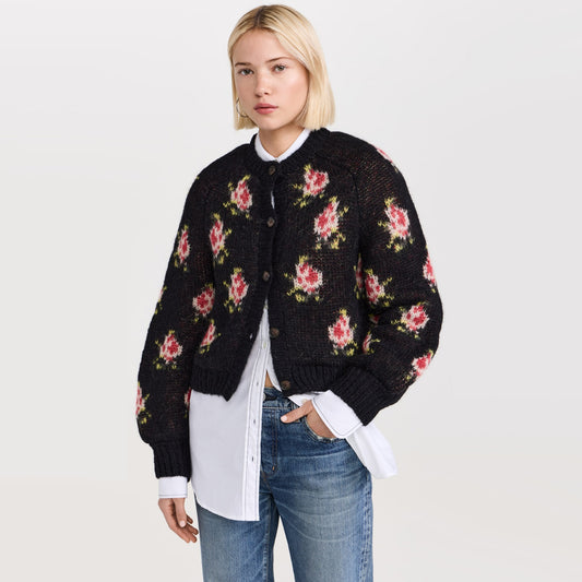 The Great "Carousel" Floral Cardigan in Black, size "3" (fits like a comfy Medium)