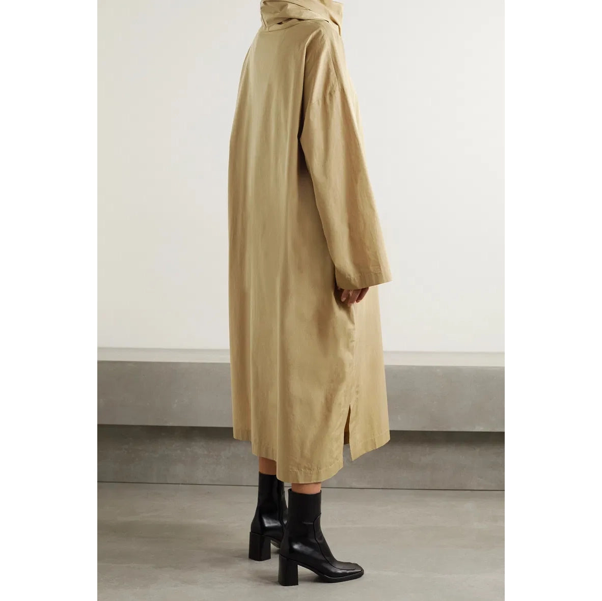 THE ROW "Balsa" Draped Cotton-Poplin Midi Dress in Sand, size Small (fits S-L)