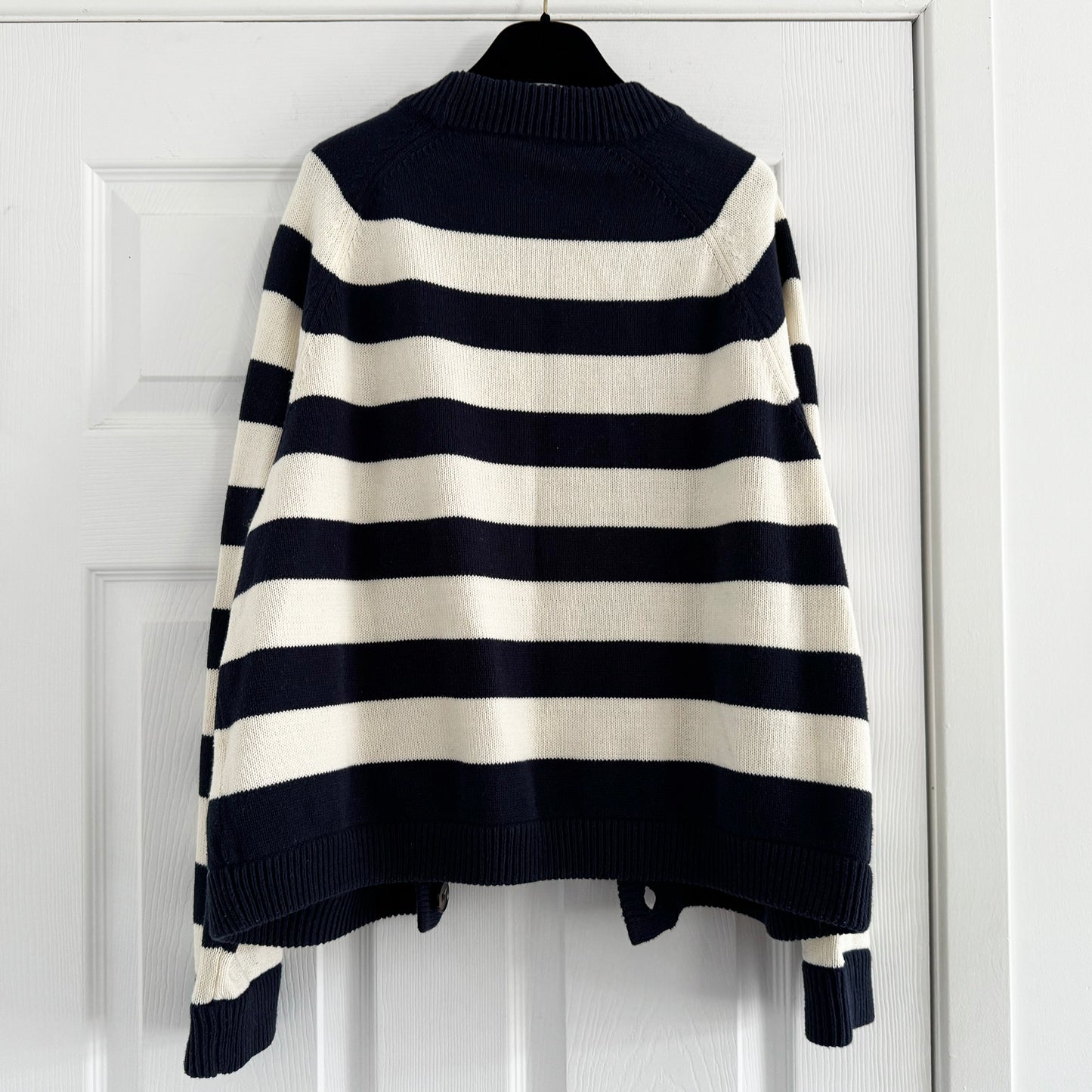 The Great "Varsity" Cardigan in Navy/Ecru Stripe, size "2" (Medium, fits M/L)