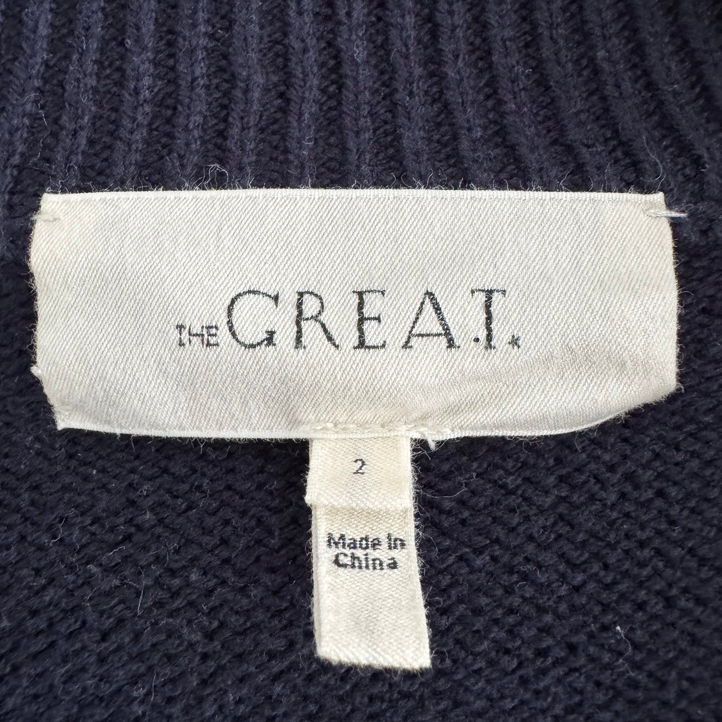 The Great "Varsity" Cardigan in Navy/Ecru Stripe, size "2" (Medium, fits M/L)