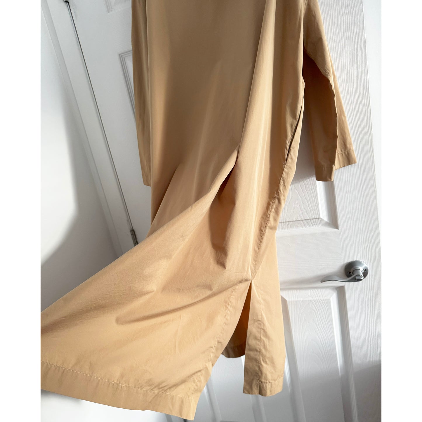 THE ROW "Balsa" Draped Cotton-Poplin Midi Dress in Sand, size Small (fits S-L)