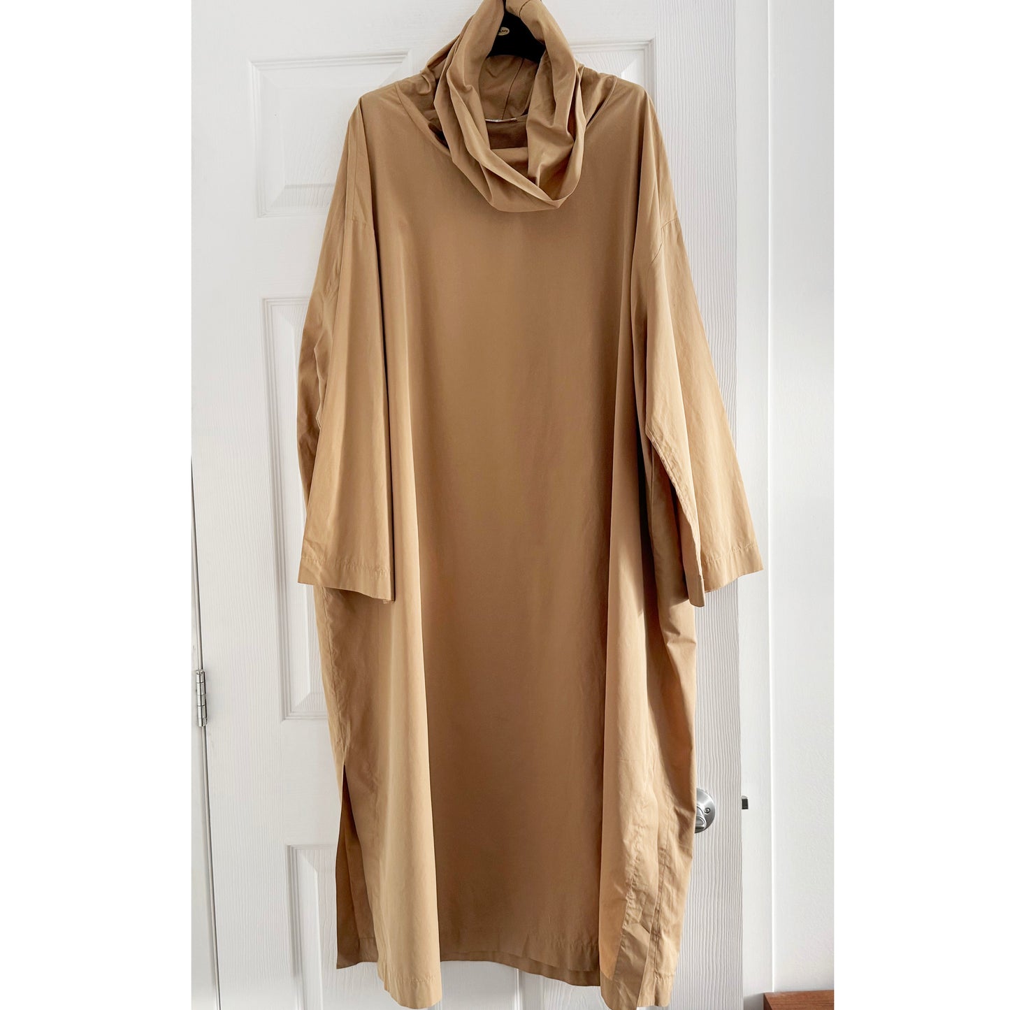 THE ROW "Balsa" Draped Cotton-Poplin Midi Dress in Sand, size Small (fits S-L)