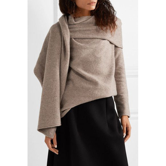 THE ROW "Merriah" Scarf-neck Long-sleeve Cashmere-blend Sweater In Dark Olive, Size Small