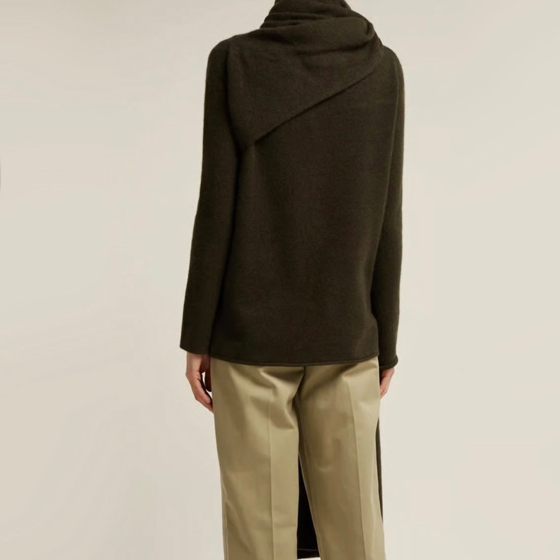 THE ROW "Merriah" Scarf-neck Long-sleeve Cashmere-blend Sweater In Dark Olive, Size Small