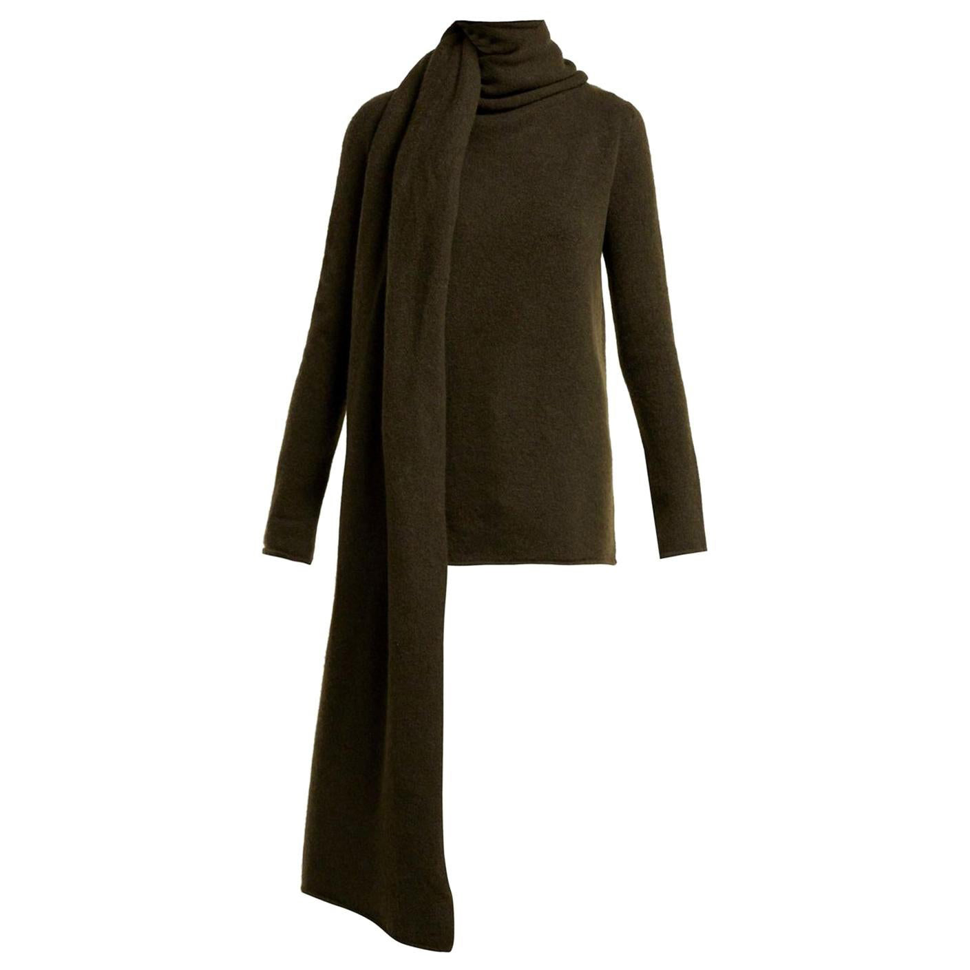THE ROW "Merriah" Scarf-neck Long-sleeve Cashmere-blend Sweater In Dark Olive, Size Small