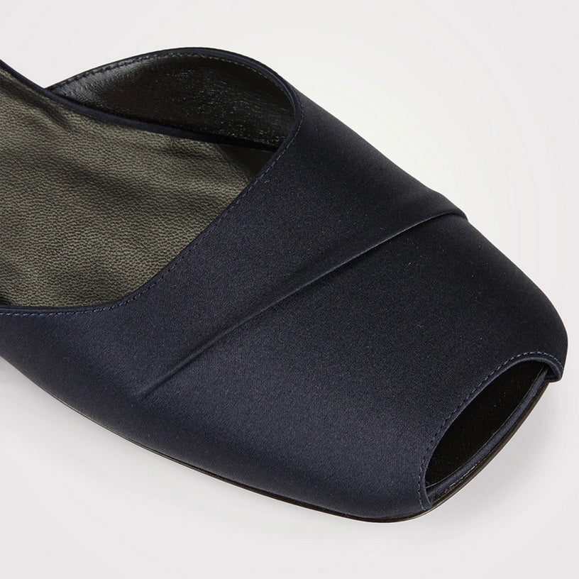 The Row "Milla" Satin Slides in Navy, size 39.5