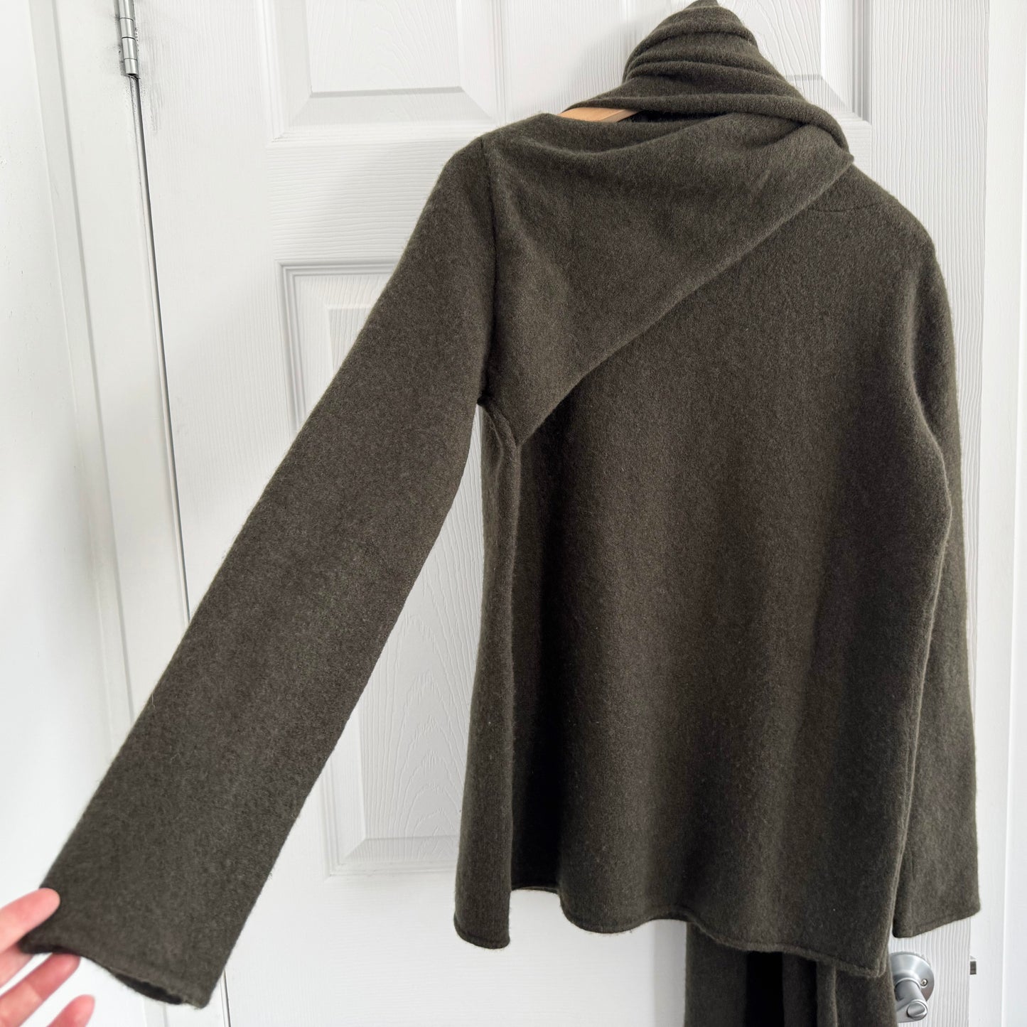 THE ROW "Merriah" Scarf-neck Long-sleeve Cashmere-blend Sweater In Dark Olive, Size Small
