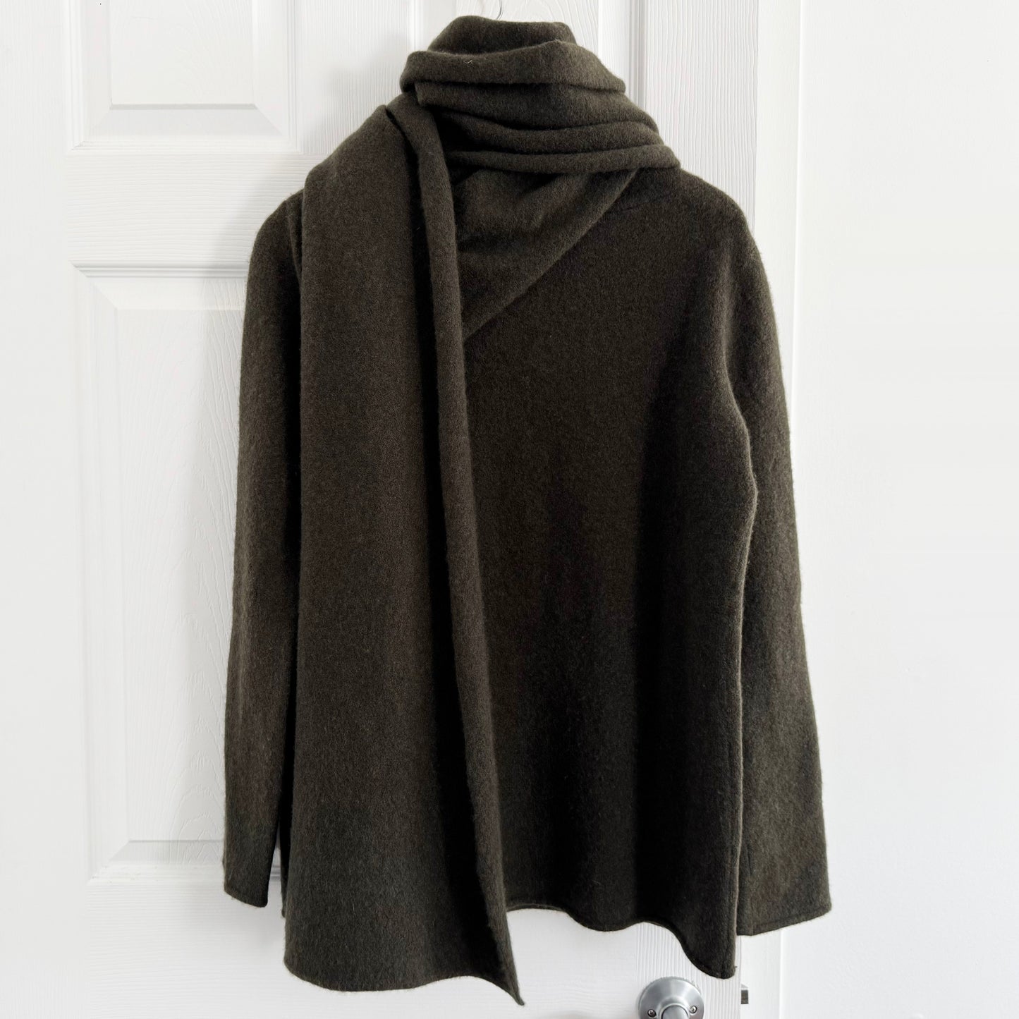 THE ROW "Merriah" Scarf-neck Long-sleeve Cashmere-blend Sweater In Dark Olive, Size Small
