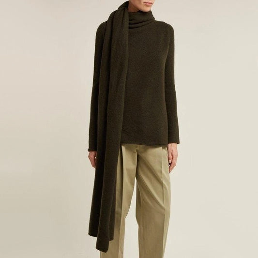 THE ROW "Merriah" Scarf-neck Long-sleeve Cashmere-blend Sweater In Dark Olive, Size Small