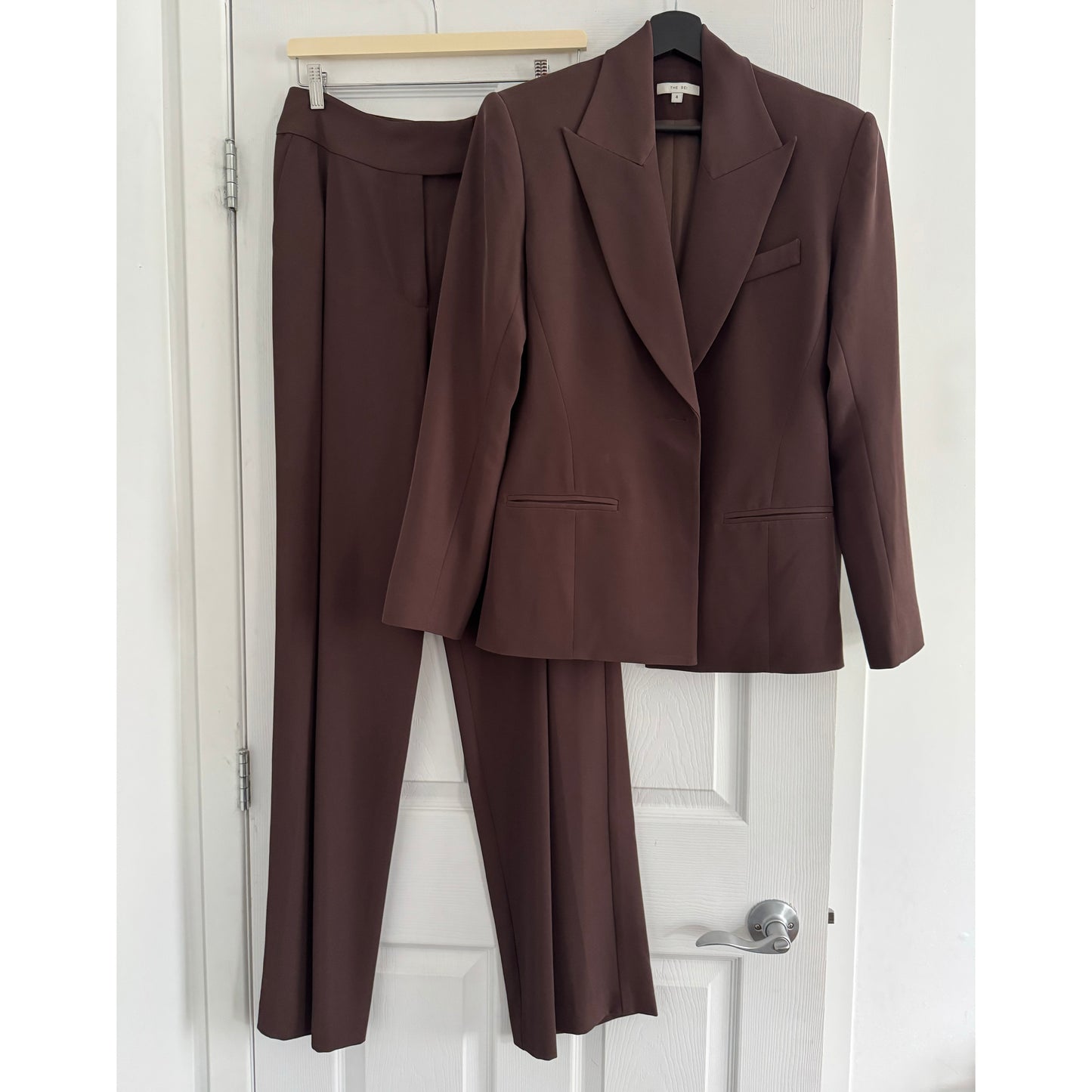The Sei Crepe Suit in Chocolate Brown, size 4