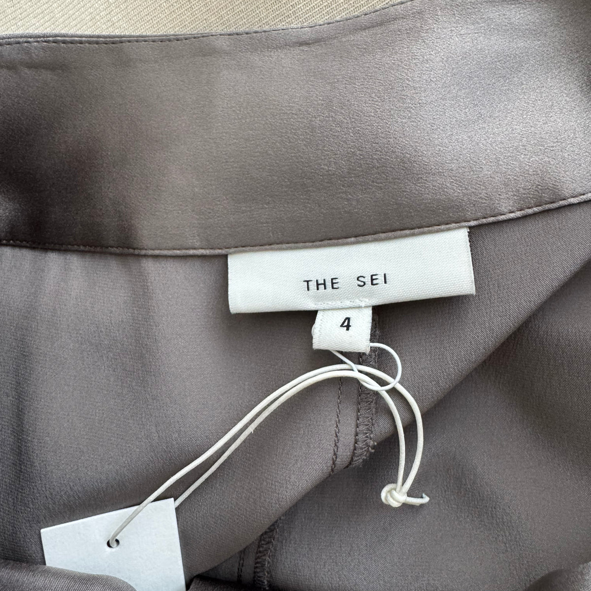 The Sei Silk Satin Pant and Top Set in Grey, size 4