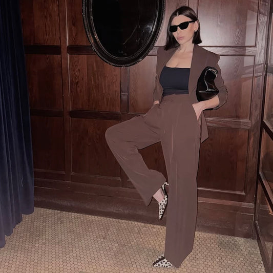 The Sei Crepe Suit in Chocolate Brown, size 4