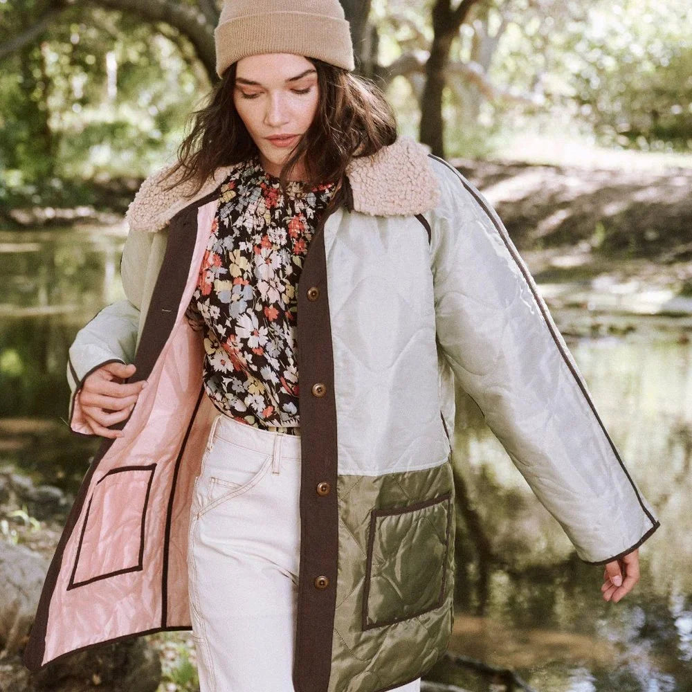 The Great Reversible Puffer Jacket in Army/Pink, size "0"