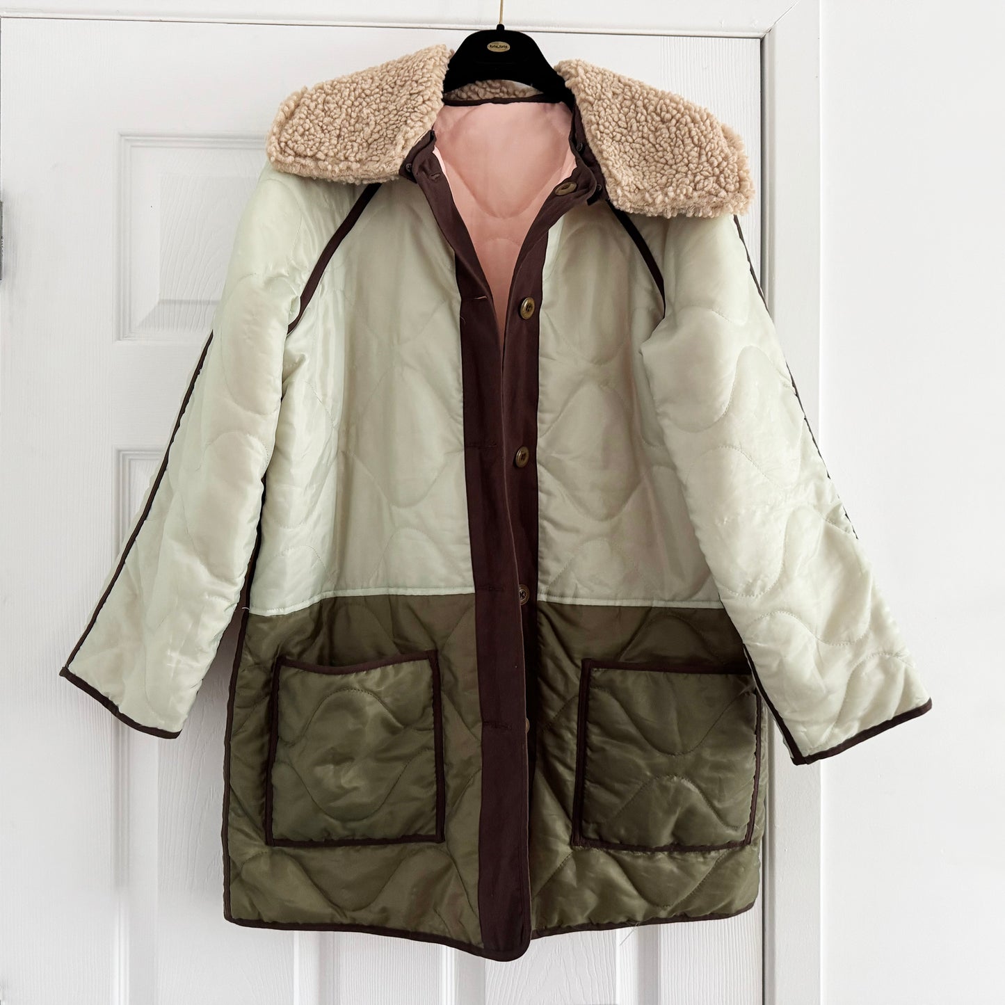 The Great Reversible Puffer Jacket in Army/Pink, size "0"