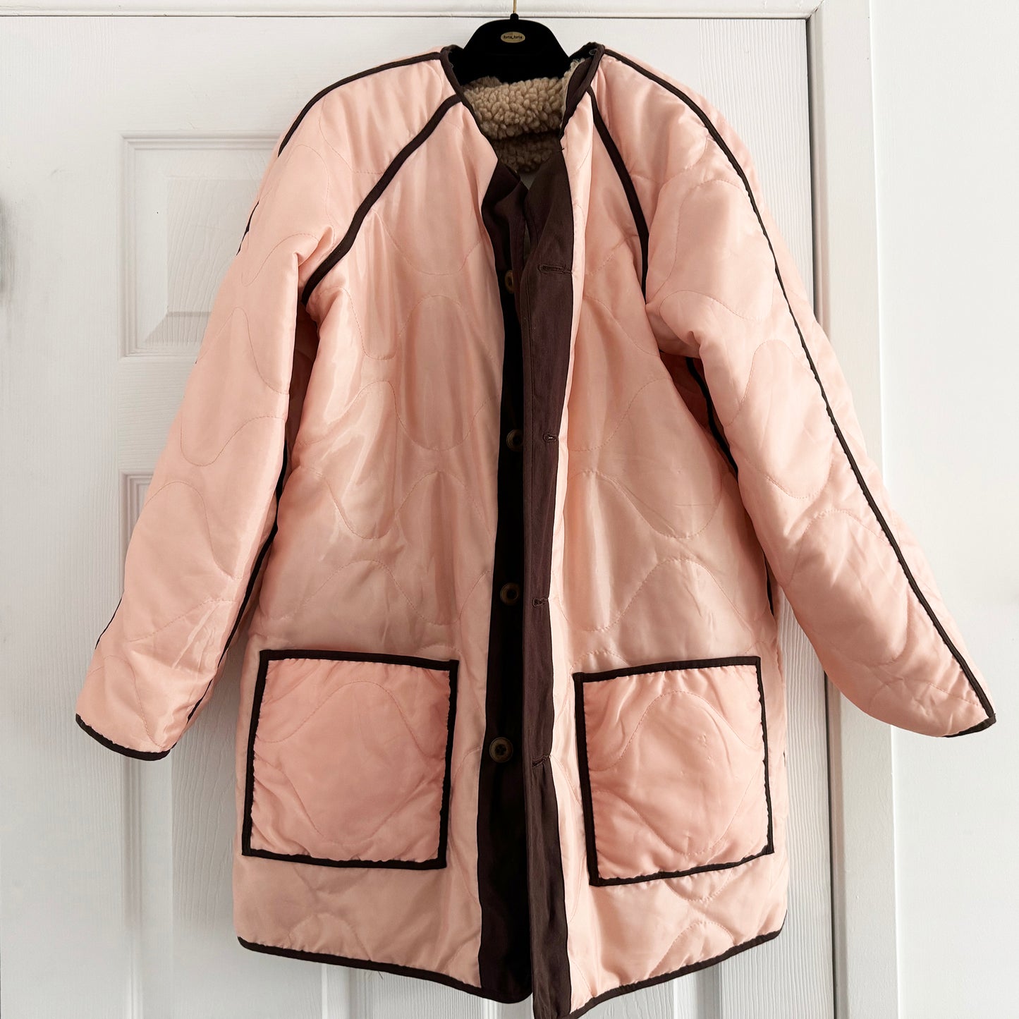 The Great Reversible Puffer Jacket in Army/Pink, size "0"