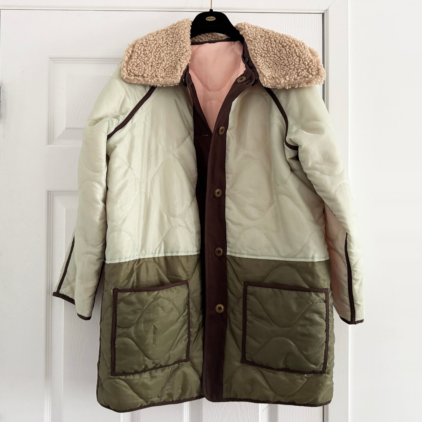 The Great Reversible Puffer Jacket in Army/Pink, size "0"