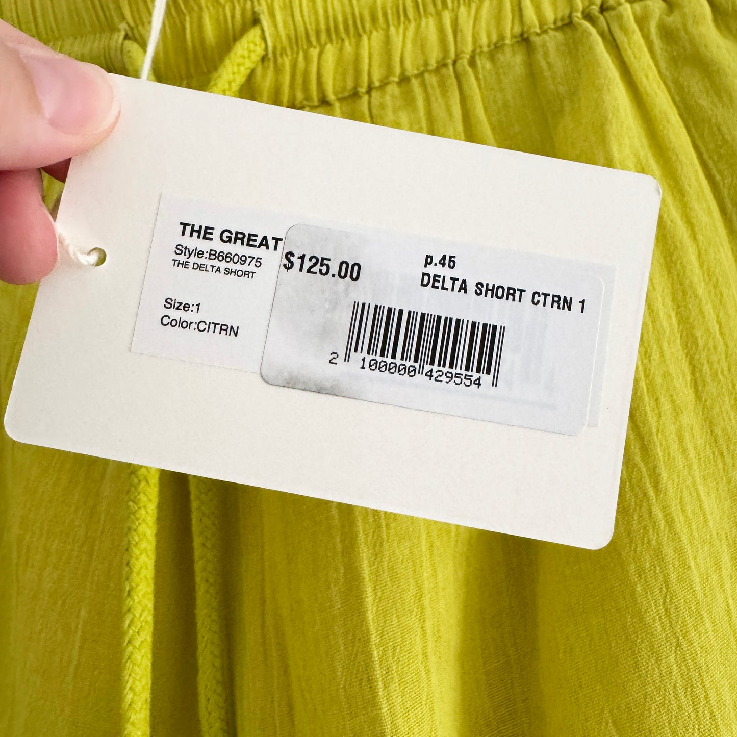 The Great "Delta" Shorts in "Citron", size "1' (size Small)