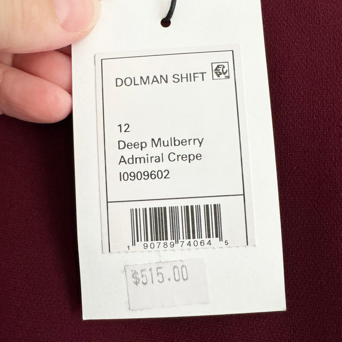 Theory "Dolman" Shift Dress in Burgundy, size 12