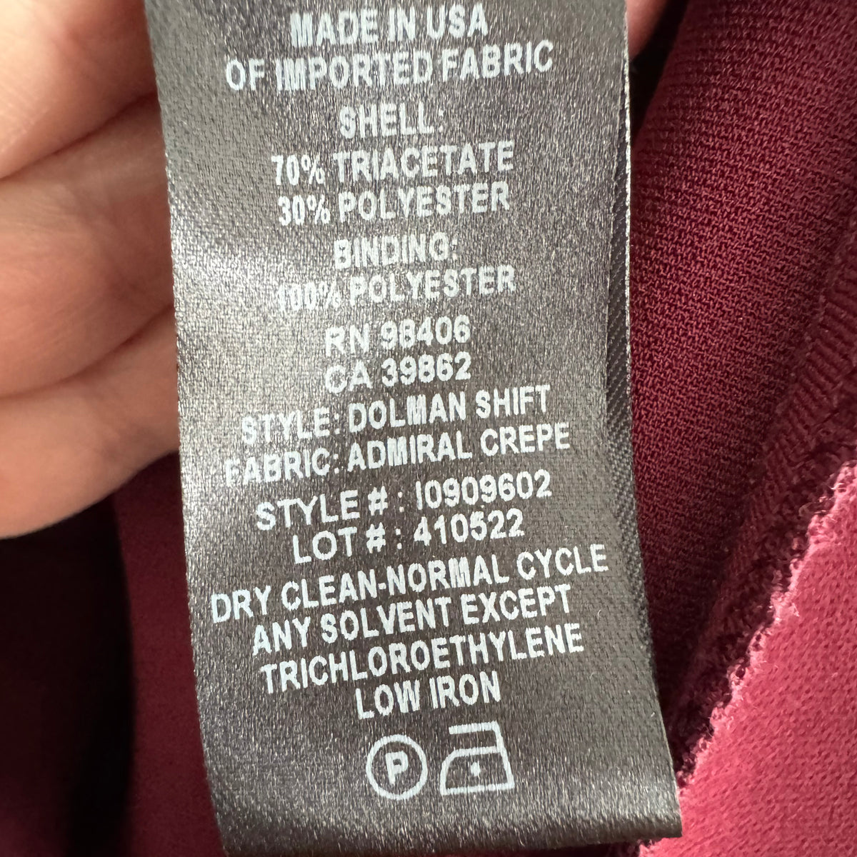 Theory "Dolman" Shift Dress in Burgundy, size 12