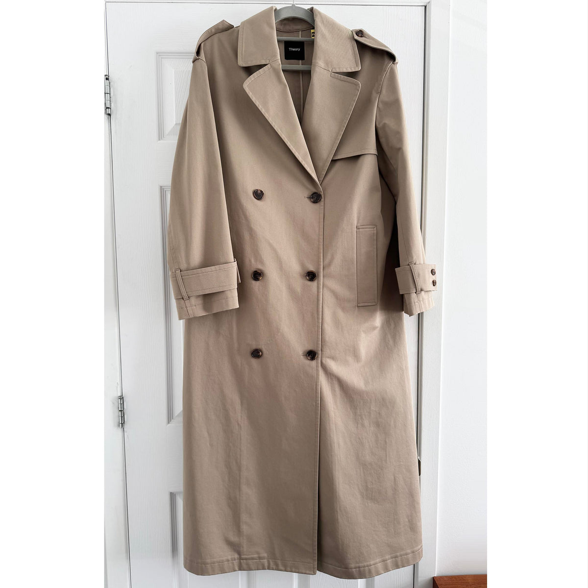Theory Oversize Double Breasted Trench Coat, size Medium