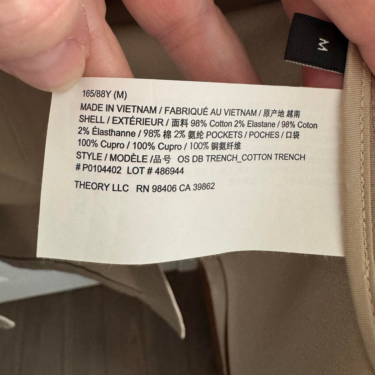 Theory Oversize Double Breasted Trench Coat, size Medium