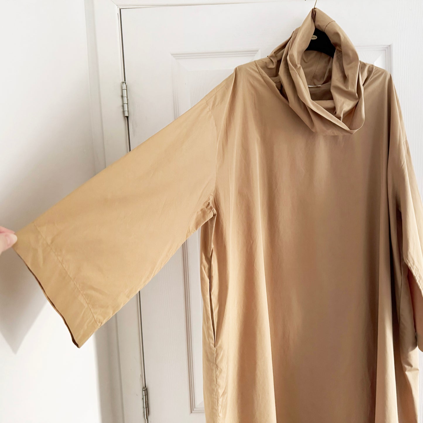 THE ROW "Balsa" Draped Cotton-Poplin Midi Dress in Sand, size Small (fits S-L)