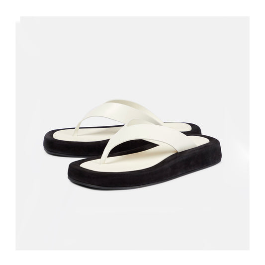 The Row "Ginza" Slides in Ivory Leather/Black Suede, size 42 ** AS IS **