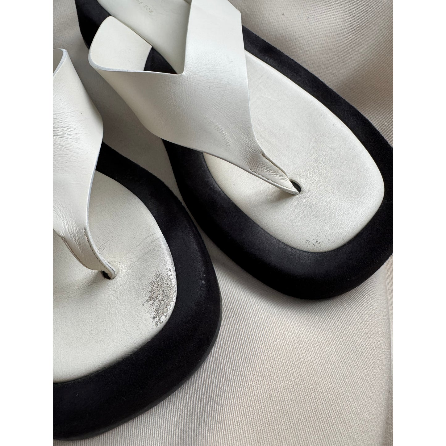 The Row "Ginza" Slides in Ivory Leather/Black Suede, size 42 ** AS IS **