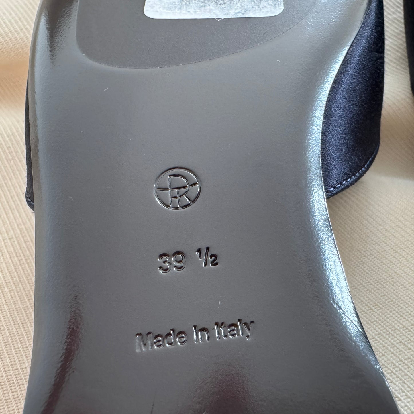 The Row "Milla" Satin Slides in Navy, size 39.5