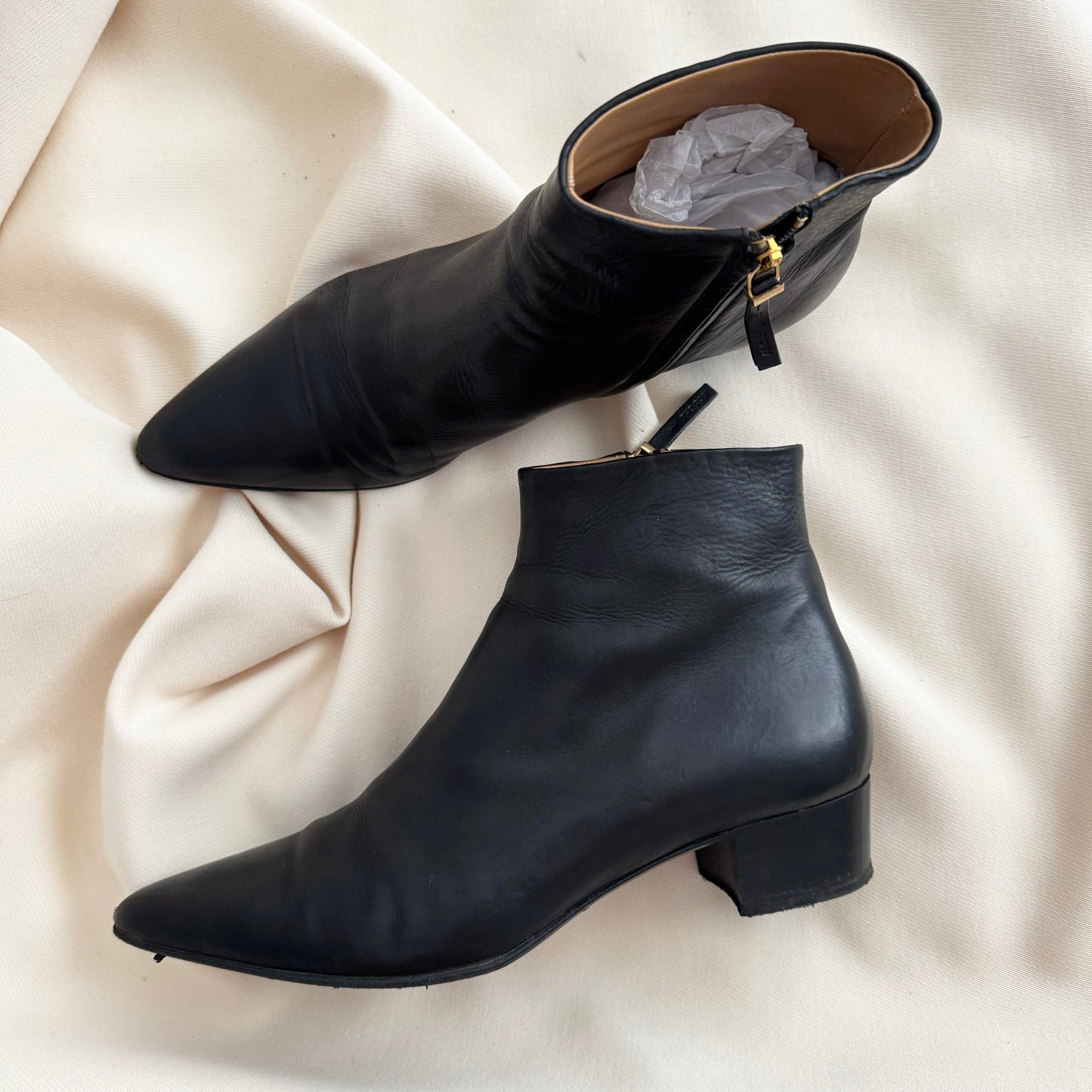 The Row "Ambra" Pointy Toe Ankle Boot in Black, size 40