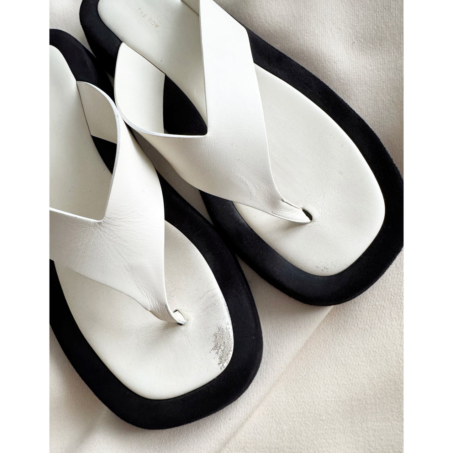 The Row "Ginza" Slides in Ivory Leather/Black Suede, size 42 ** AS IS **