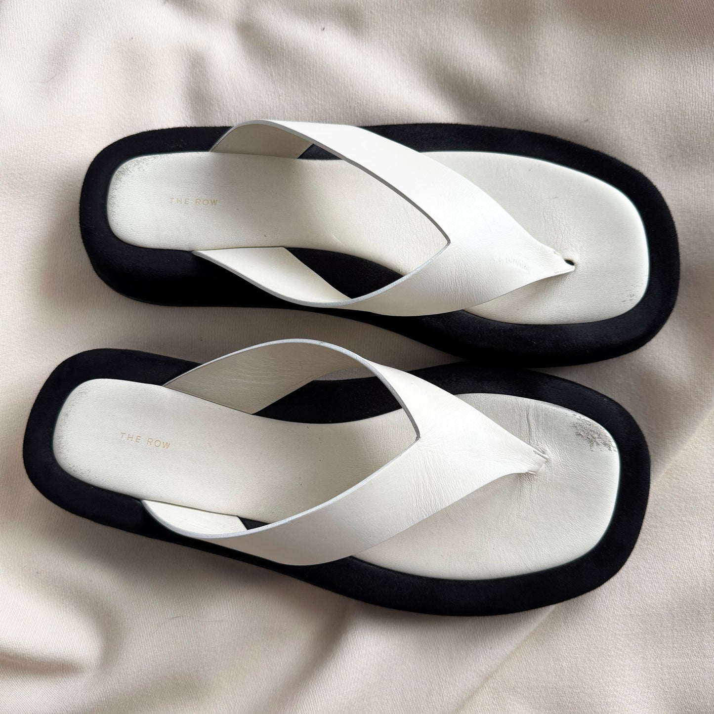 The Row "Ginza" Slides in Ivory Leather/Black Suede, size 42 ** AS IS **