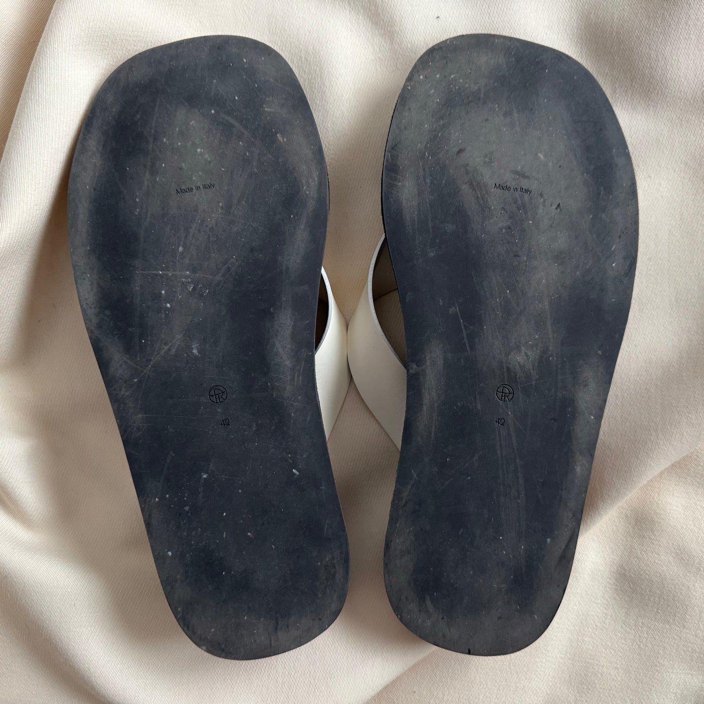 The Row "Ginza" Slides in Ivory Leather/Black Suede, size 42 ** AS IS **