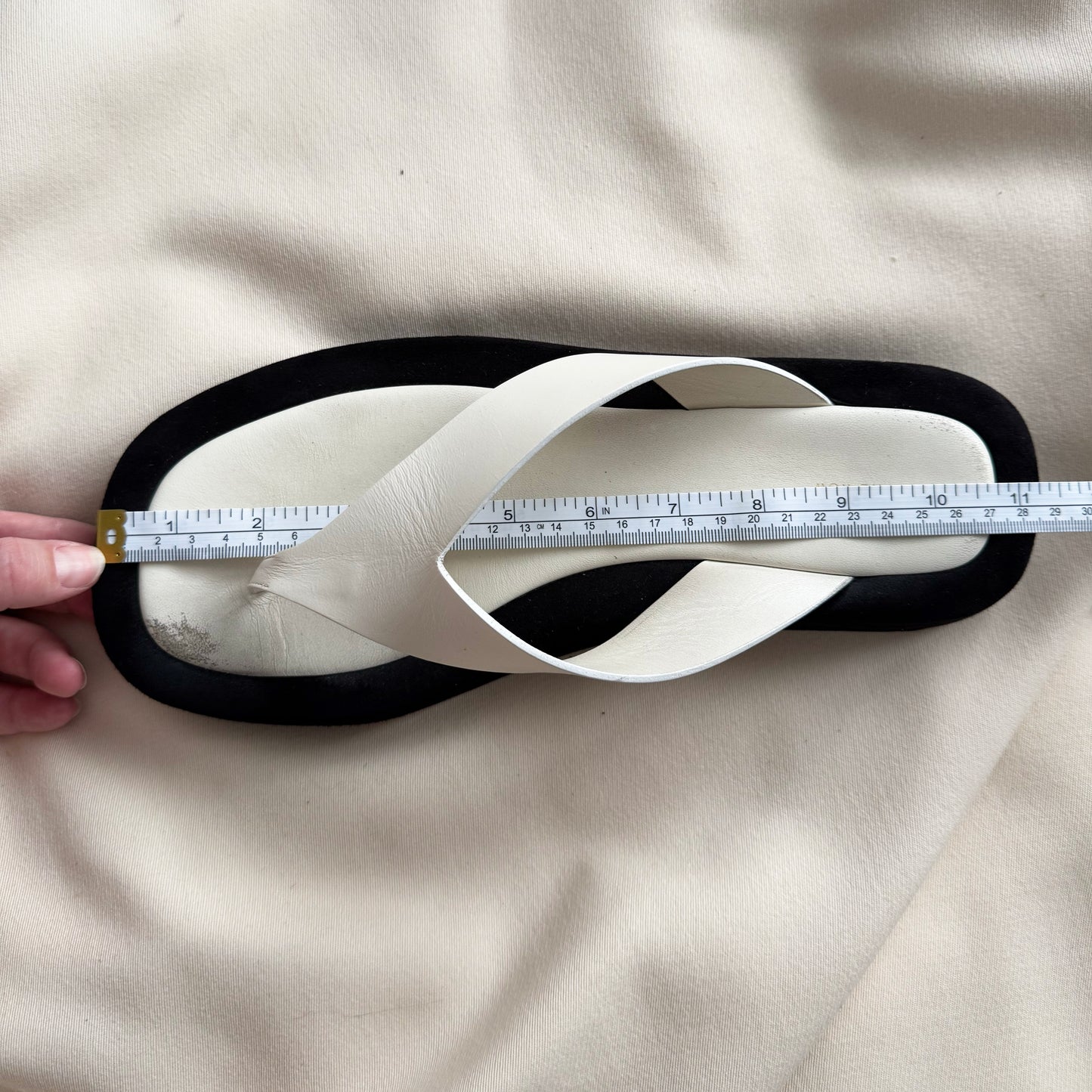 The Row "Ginza" Slides in Ivory Leather/Black Suede, size 42 ** AS IS **