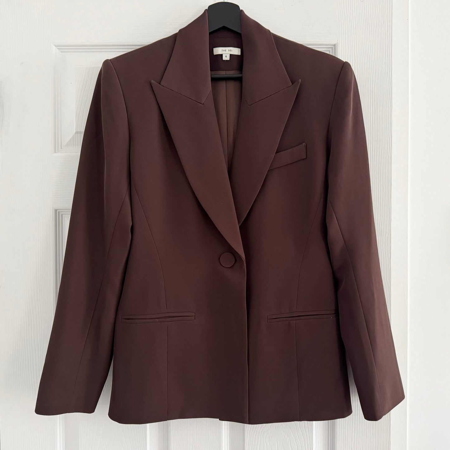 The Sei Crepe Suit in Chocolate Brown, size 4