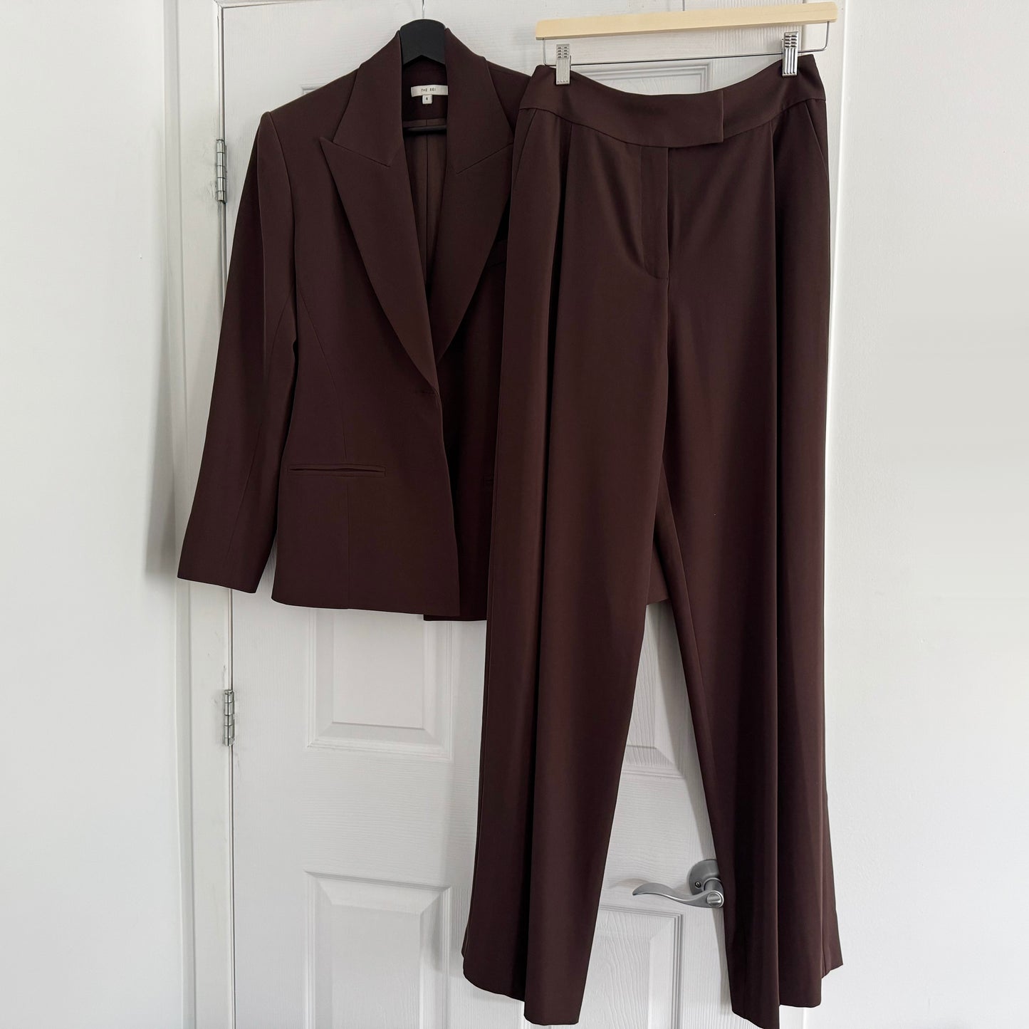 The Sei Crepe Suit in Chocolate Brown, size 4