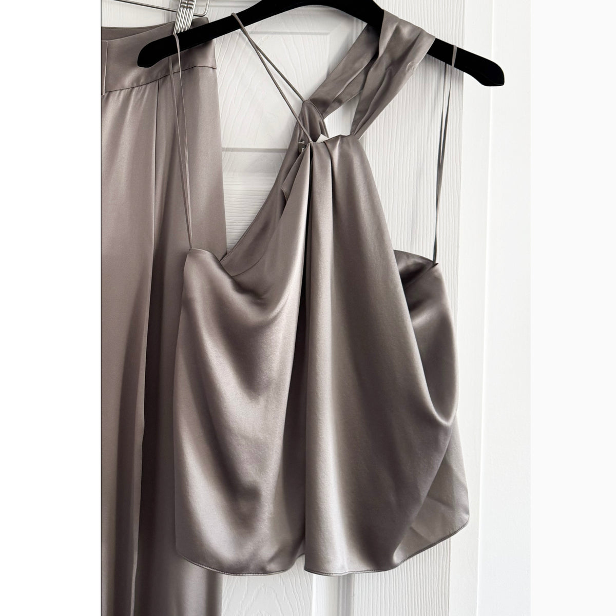 The Sei Silk Satin Pant and Top Set in Grey, size 4