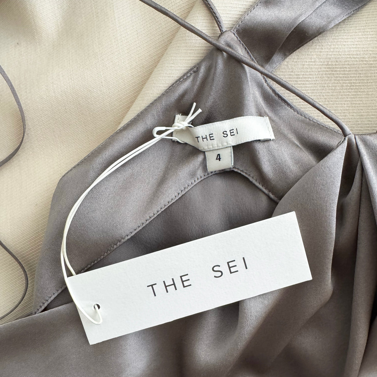 The Sei Silk Satin Pant and Top Set in Grey, size 4