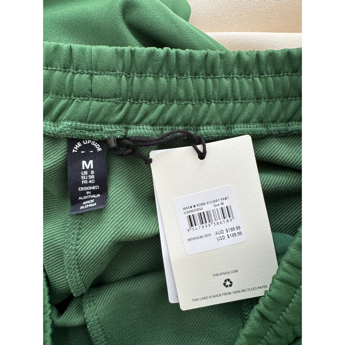 The Upside "When in Roma Holiday" Track Pant in Green, size Medium