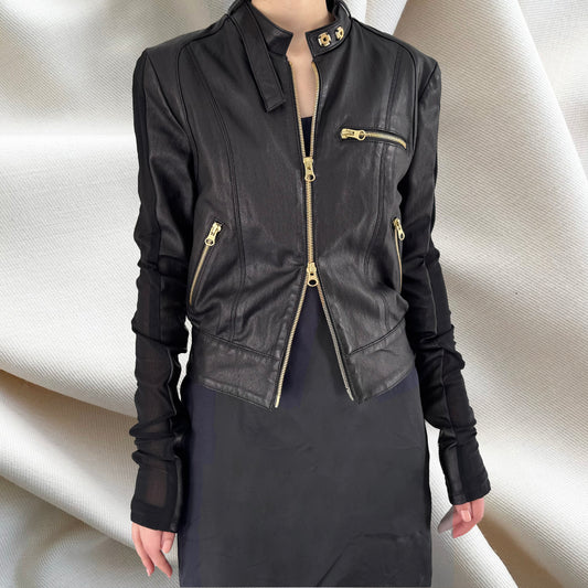 Thomas Wylde Black Leather Bomber Jacket, size Medium (fits XS/S)