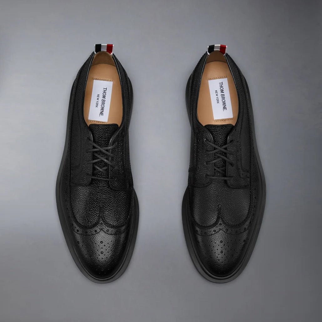 Thom Browne Black Pebble Grain Longwing Brogues, size 39