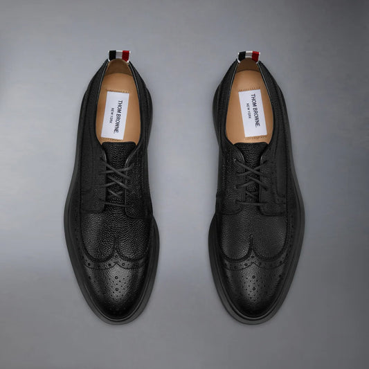 Thom Browne Black Pebble Grain Longwing Brogues, size 39
