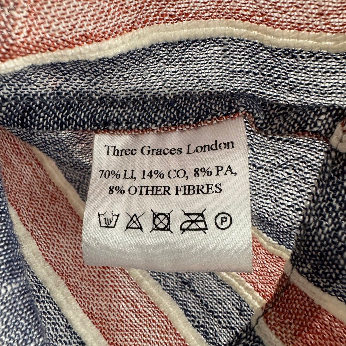 THREE GRACES LONDON "Kilman" Striped Linen-blend Shorts, size 8UK/4US (fits like US size 0)