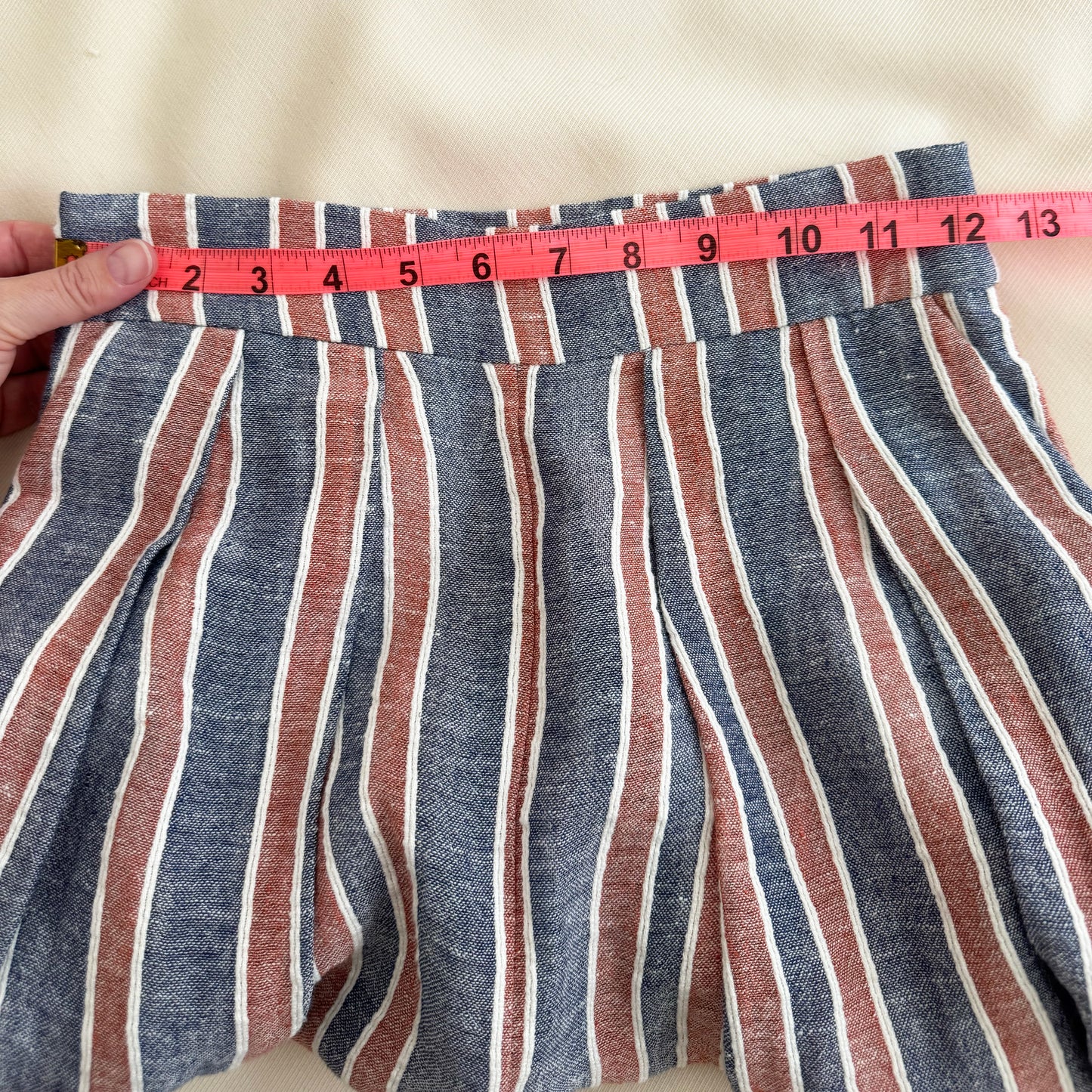 THREE GRACES LONDON "Kilman" Striped Linen-blend Shorts, size 8UK/4US (fits like US size 0)