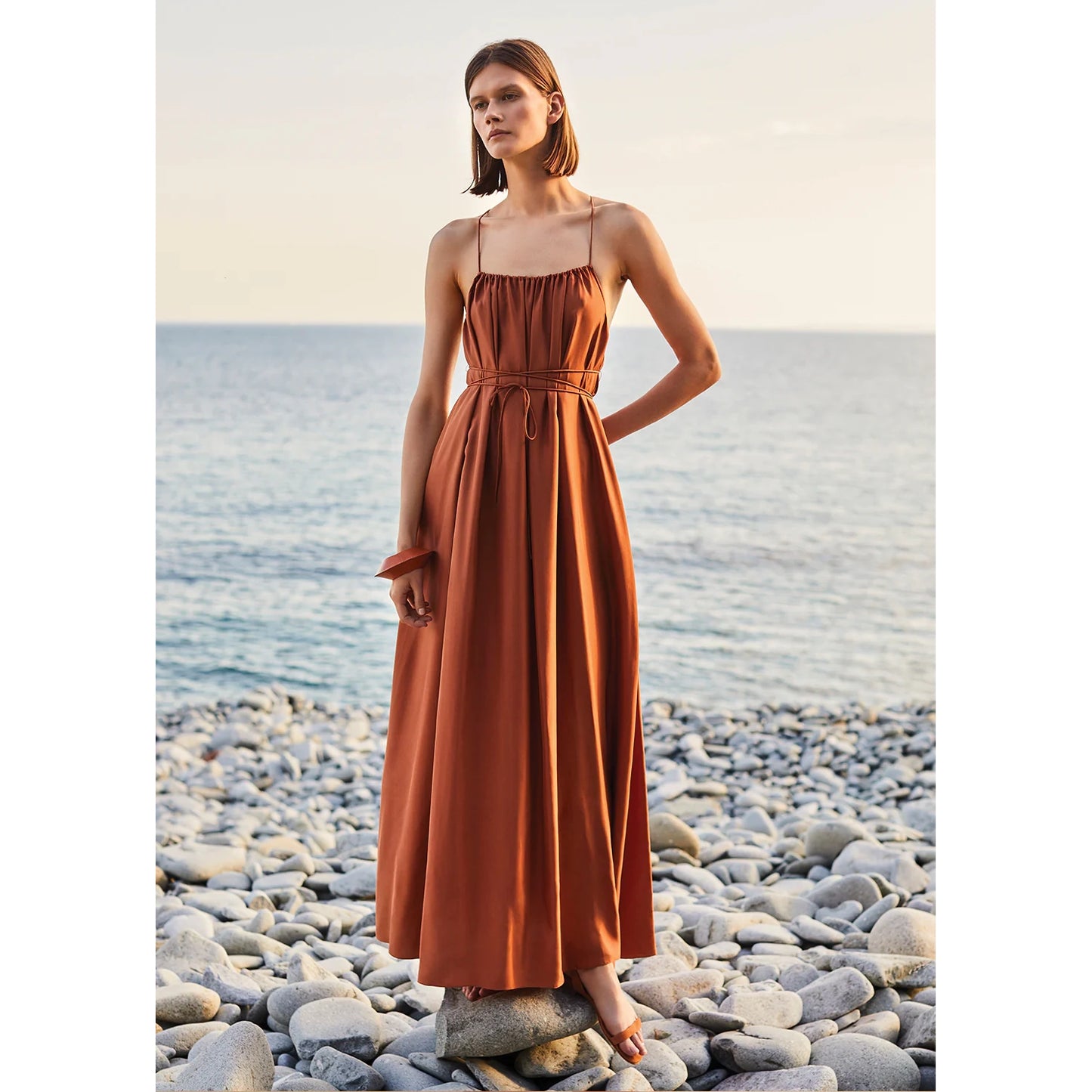 Three Graces "Gwendoline" Silk Dress in Copper, size 10US