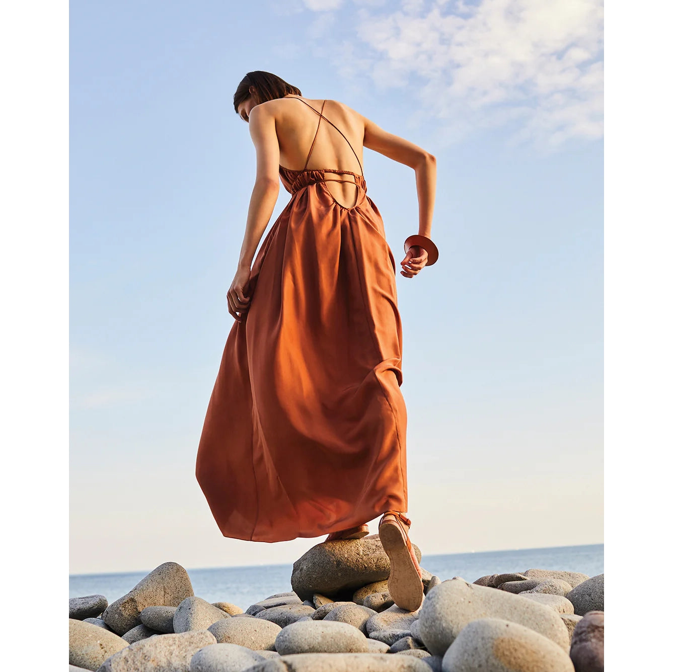 Three Graces "Gwendoline" Silk Dress in Copper, size 10US