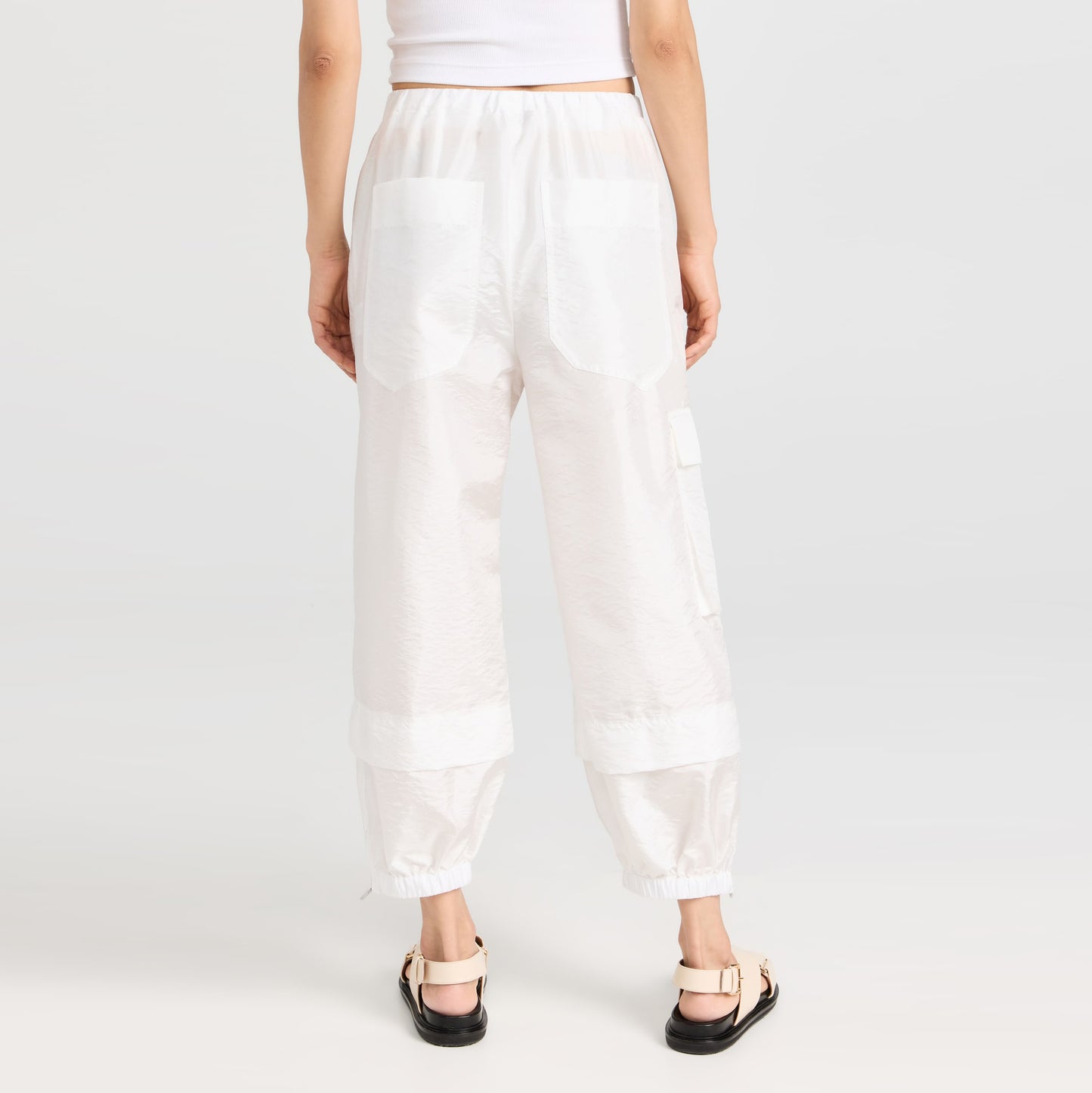 Tibi Crispy Nylon "Wilt" Jogger in White, size XL