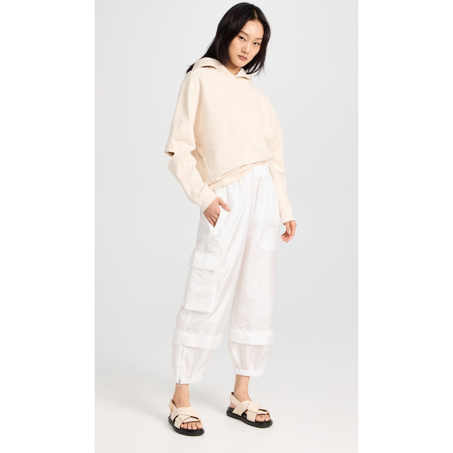 Tibi Crispy Nylon "Wilt" Jogger in White, size XL